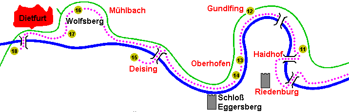 Karte des Archäologiepark Altmühltl von Riedenburg bis Dietfurt